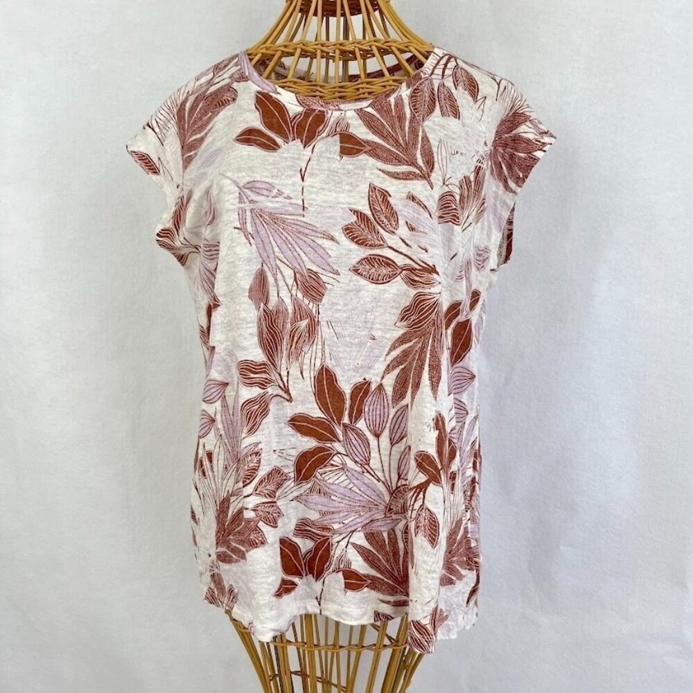 Tahari Short Sleeve Blouse Floral Button Back Beach Boho Resort Preppy Cottage M